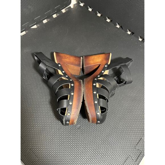 Korks Whitney Platform Sandal Women’s Black Wood‎ Grain Studded Fisherman Size 8 - Picture 3 of 8